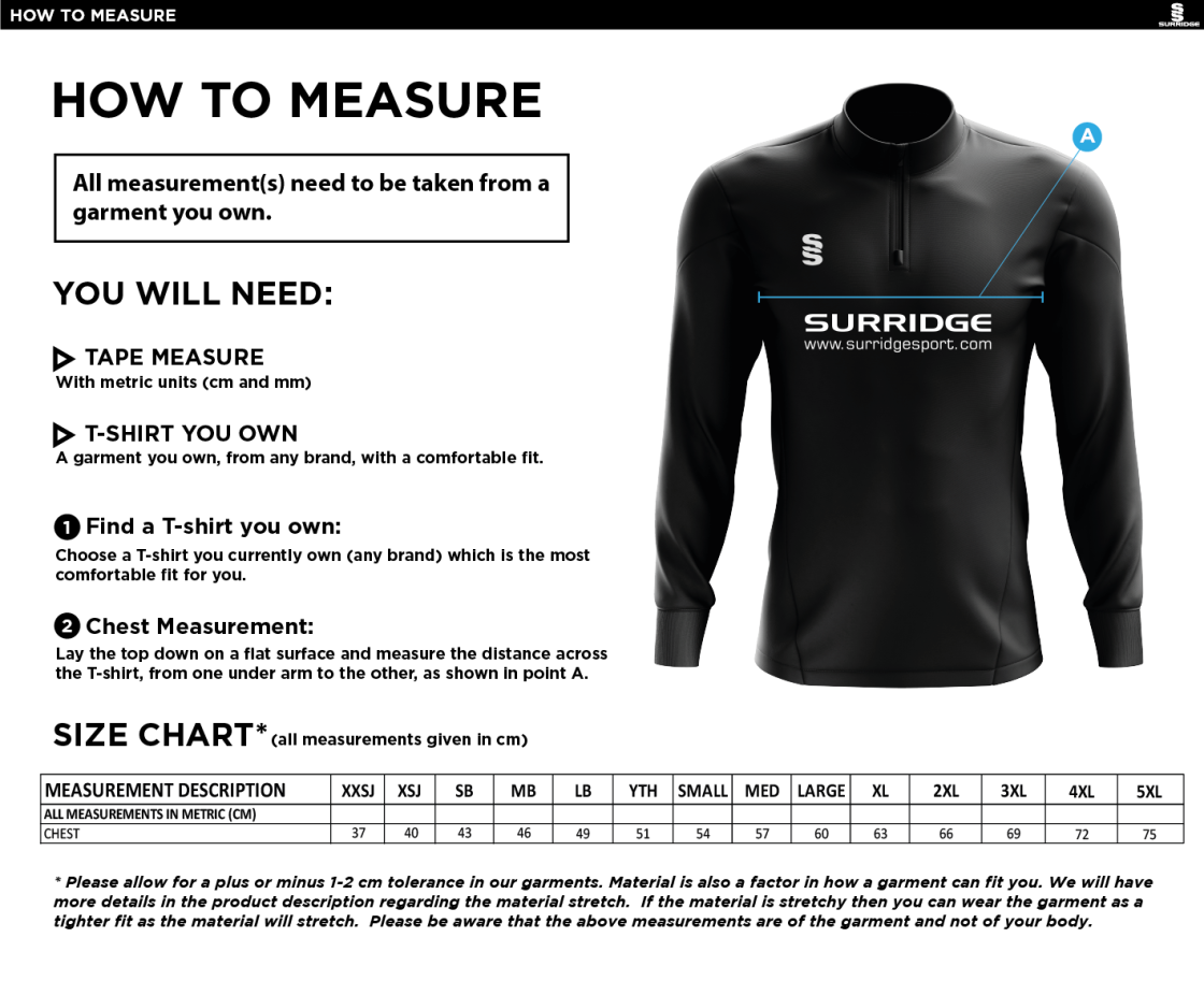 SHREWSBURY HOCKEY CLUB BLADE PERFORMANCE TOP - Size Guide