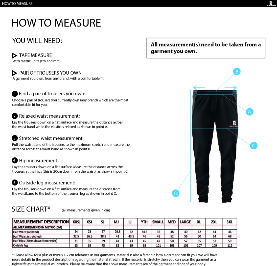 Shrewsbury Hockey Club Slim Pant Navy - Size Guide