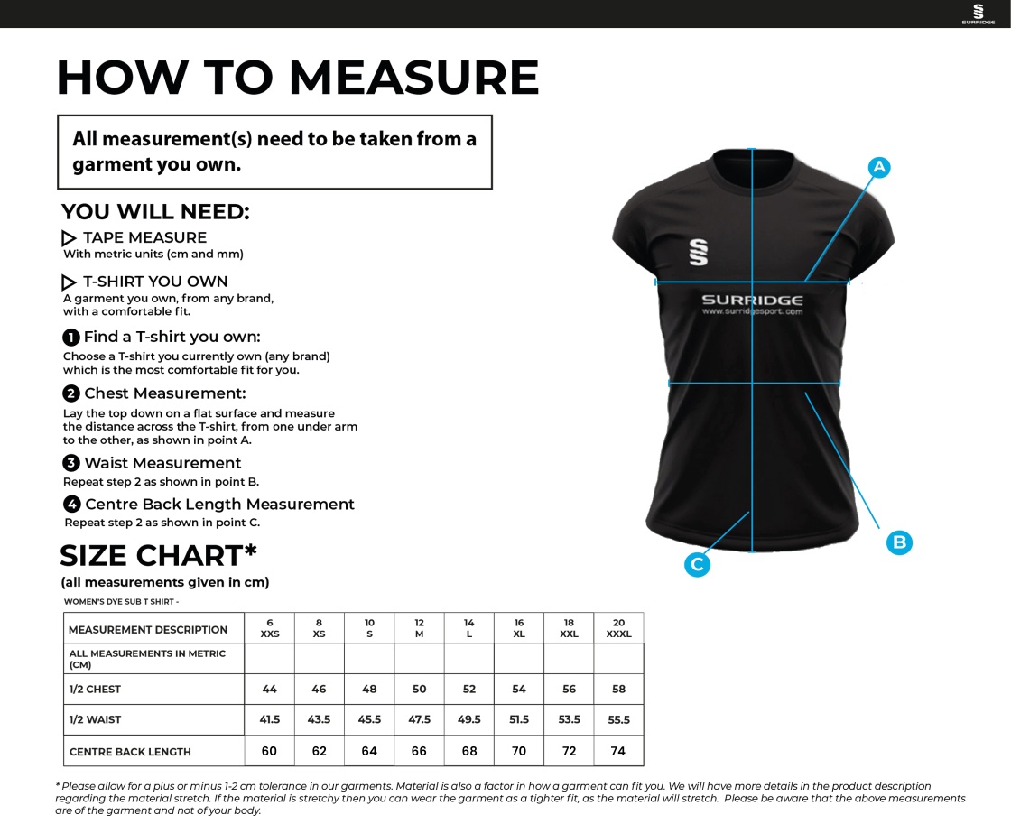 SHREWSBURY HOCKEY LADIES WHITE AWAY SHIRT - Size Guide