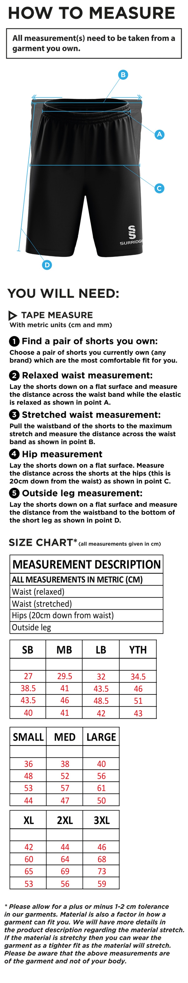 Shrewsbury Ripstop Short Navy - Size Guide