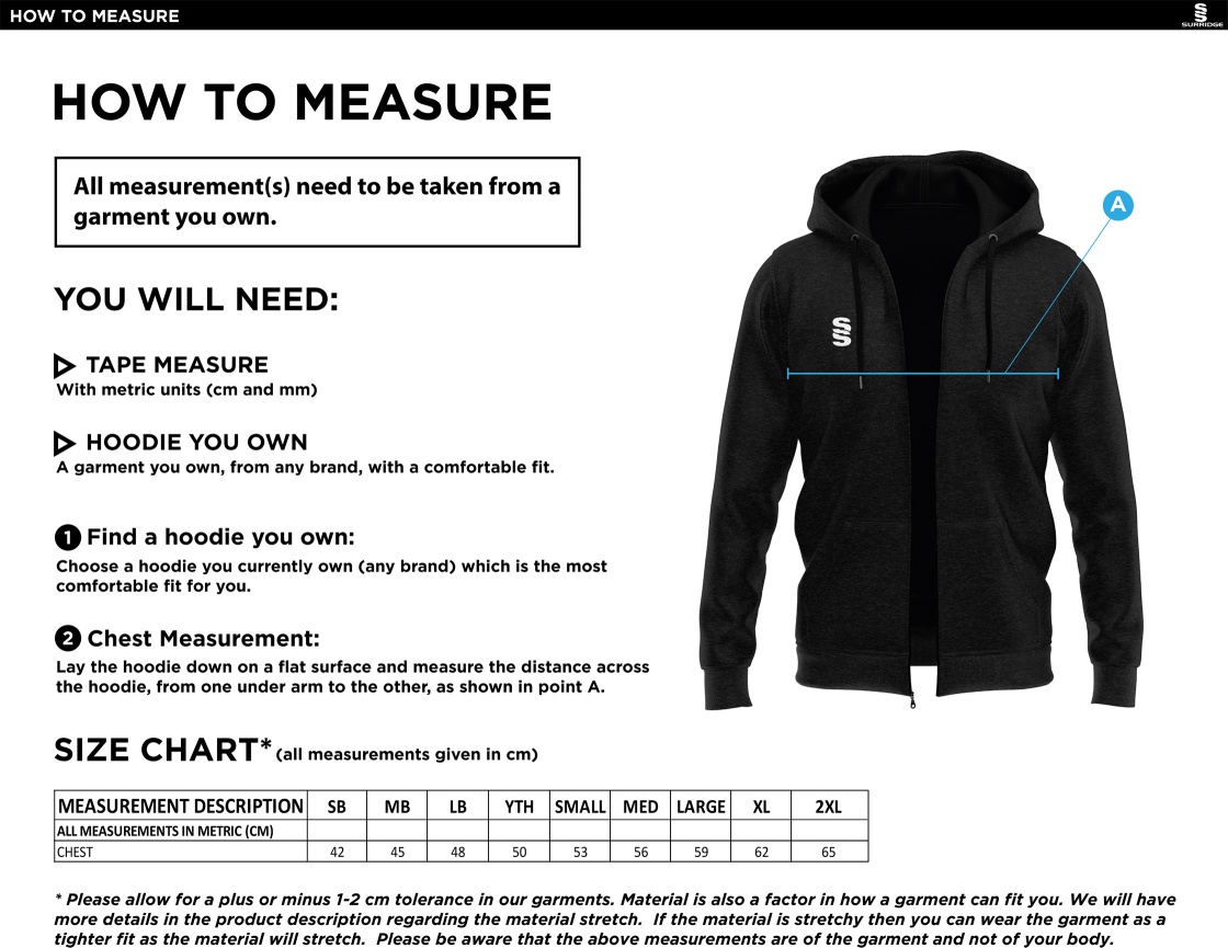 Shrewsbury Hockey Club Dual Hoody - Size Guide