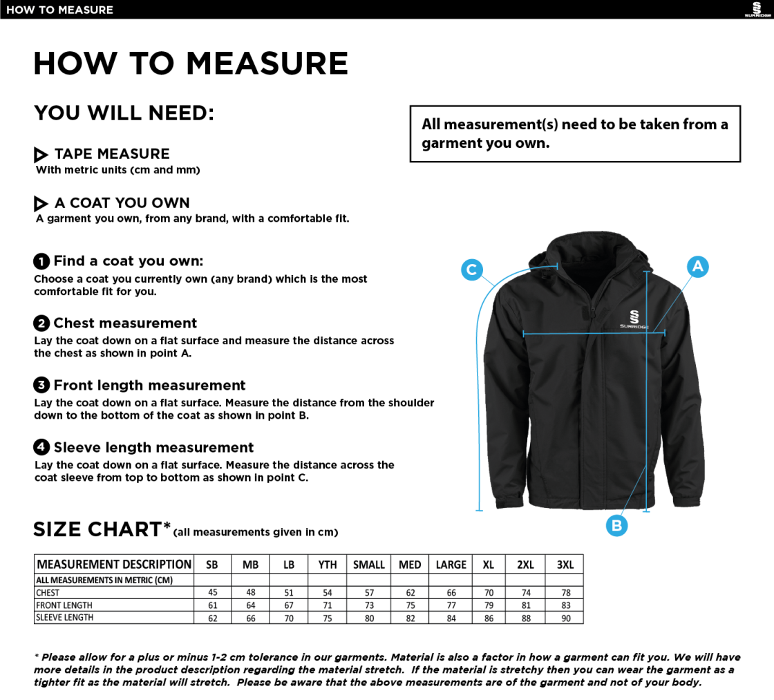 Shrewsbury Hockey Club Fleece-LineD Jacket - Size Guide