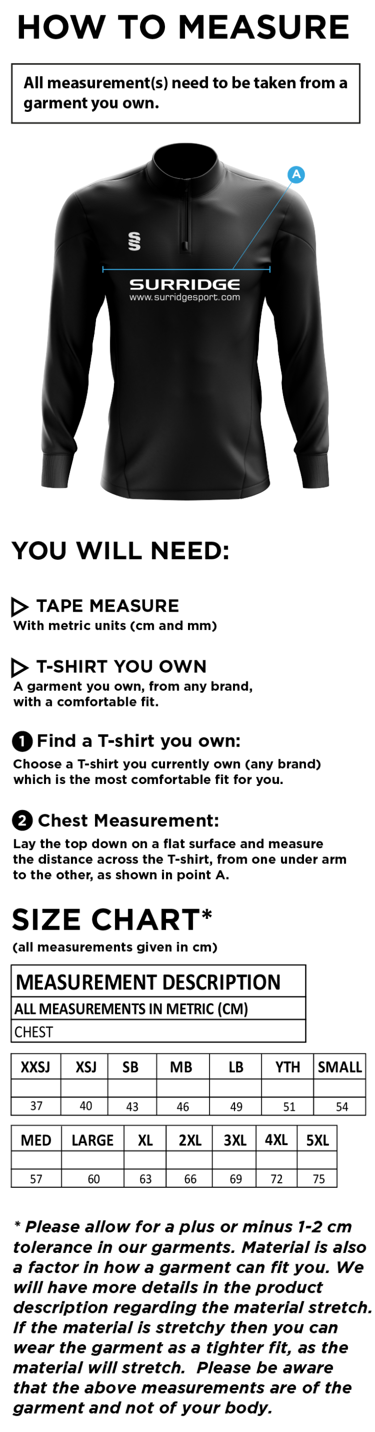 Shrewsbury Hockey Club Dual Mid-layer - Size Guide